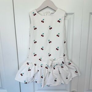 New CPC Childrenswear Embroidered Cherry Print White Courdoroy Dress 2T